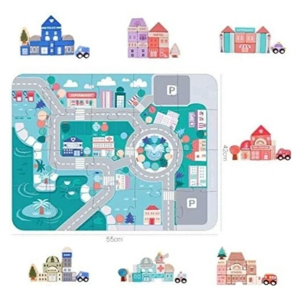 Wooden Building Blocks Set City Construction Stacking Preschool Montessori Learn